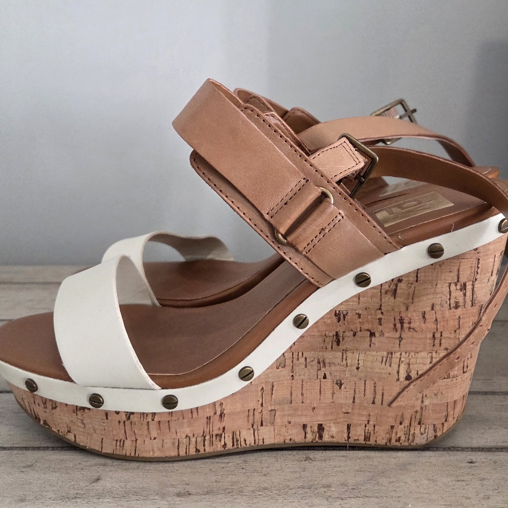 Dolce VITA Wedge Sandals in White and Tan - Comfort Platform Heel